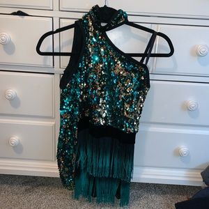 Weissman blue and gold flip sequin dance costume